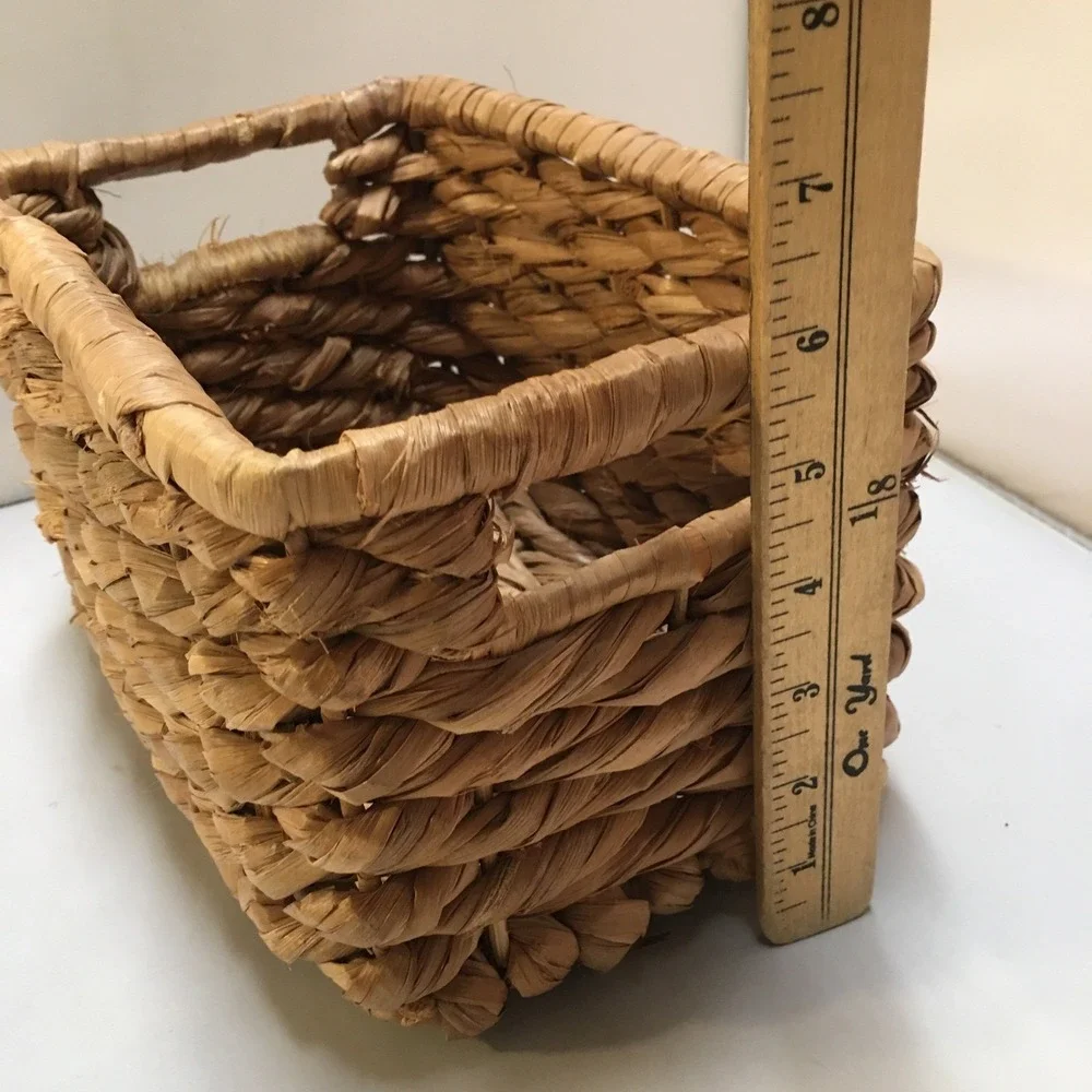 Woven Storage Basket Home Decor Small Tan Water Hyacinth Rectangular Farmhouse
